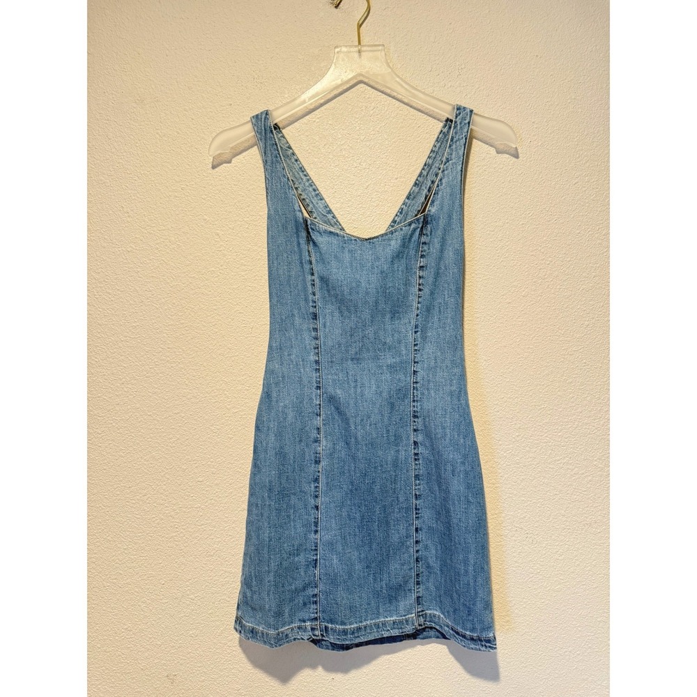 Vintage Guess Jeans Denim Mini Dress Blue Medium Wash Criss Cross Back Size 3